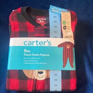 Carter's Red and Black Fleece Footie Pajama bear